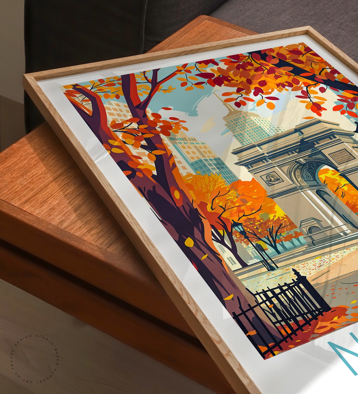 New York City Washington Square Arch Fall Foliage View Poster - Image 3