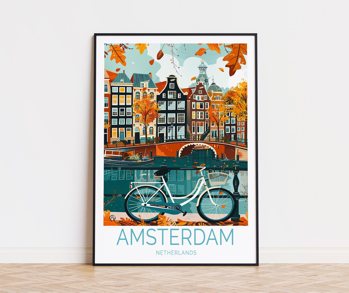 Amsterdam Netherlands Travel Poster, City Print