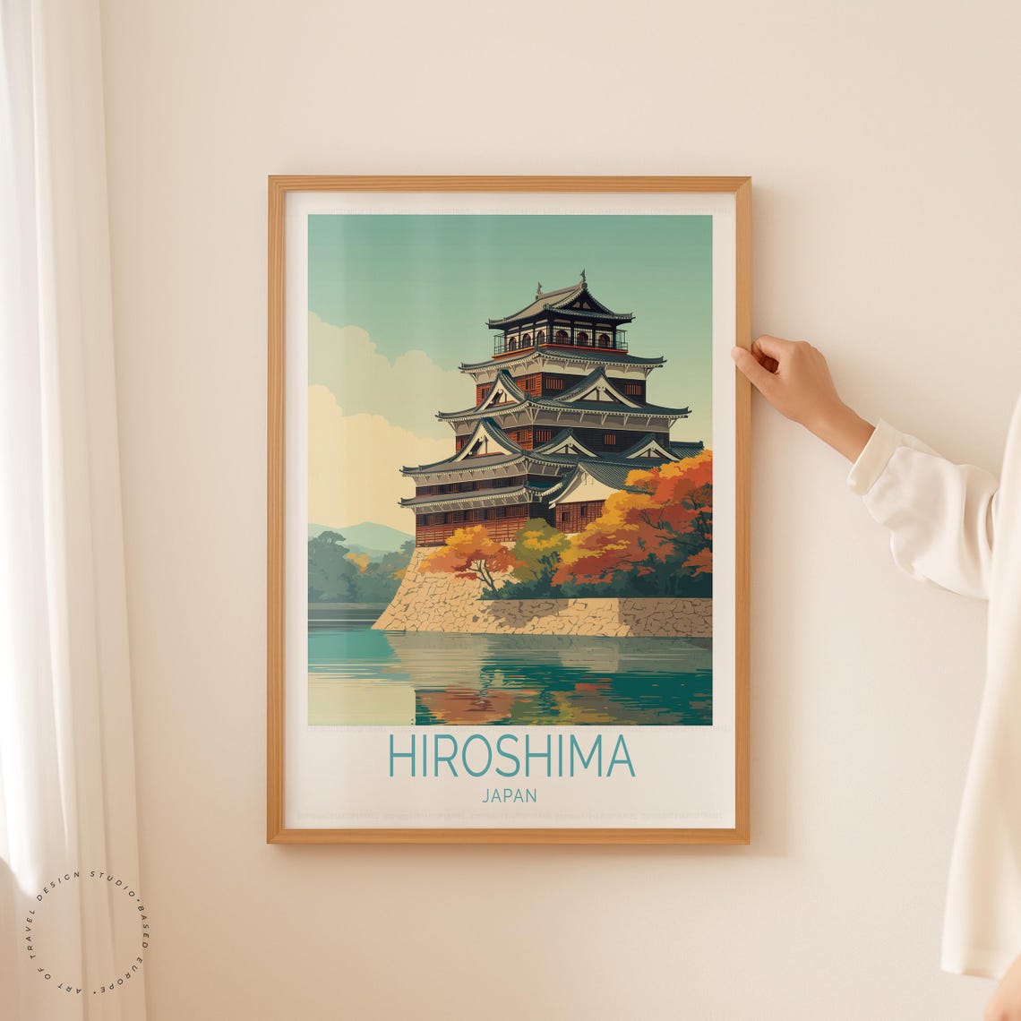 Hiroshima Japan Castle Autumn Moat Reflection Scenic Travel Poster - Image 5