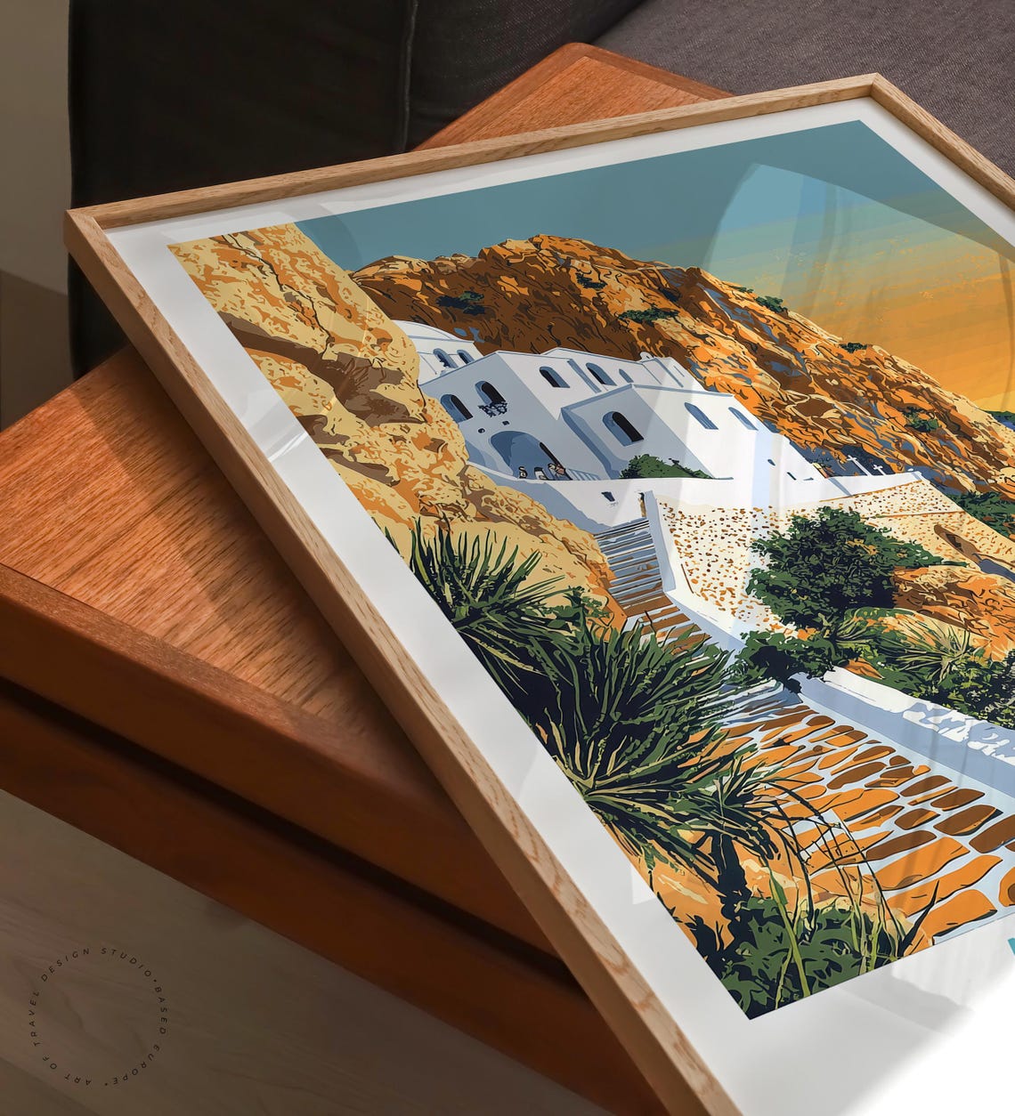 Amorgos Greece Cliffside Monastery Aegean Sunset Travel Art Poster - Image 6