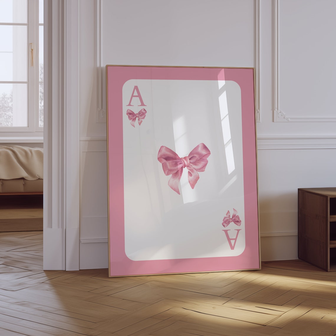 Pink Bow Ace Playing Card Preppy Coquette Girly Decor Poster