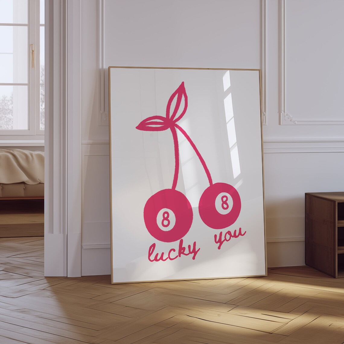 Lucky You 8 Ball Poster Retro Trendy Aesthetic Print Lucky You Wall Art Vintage Pool Ball Print Bar Cart Print 8 Ball Cherry Print