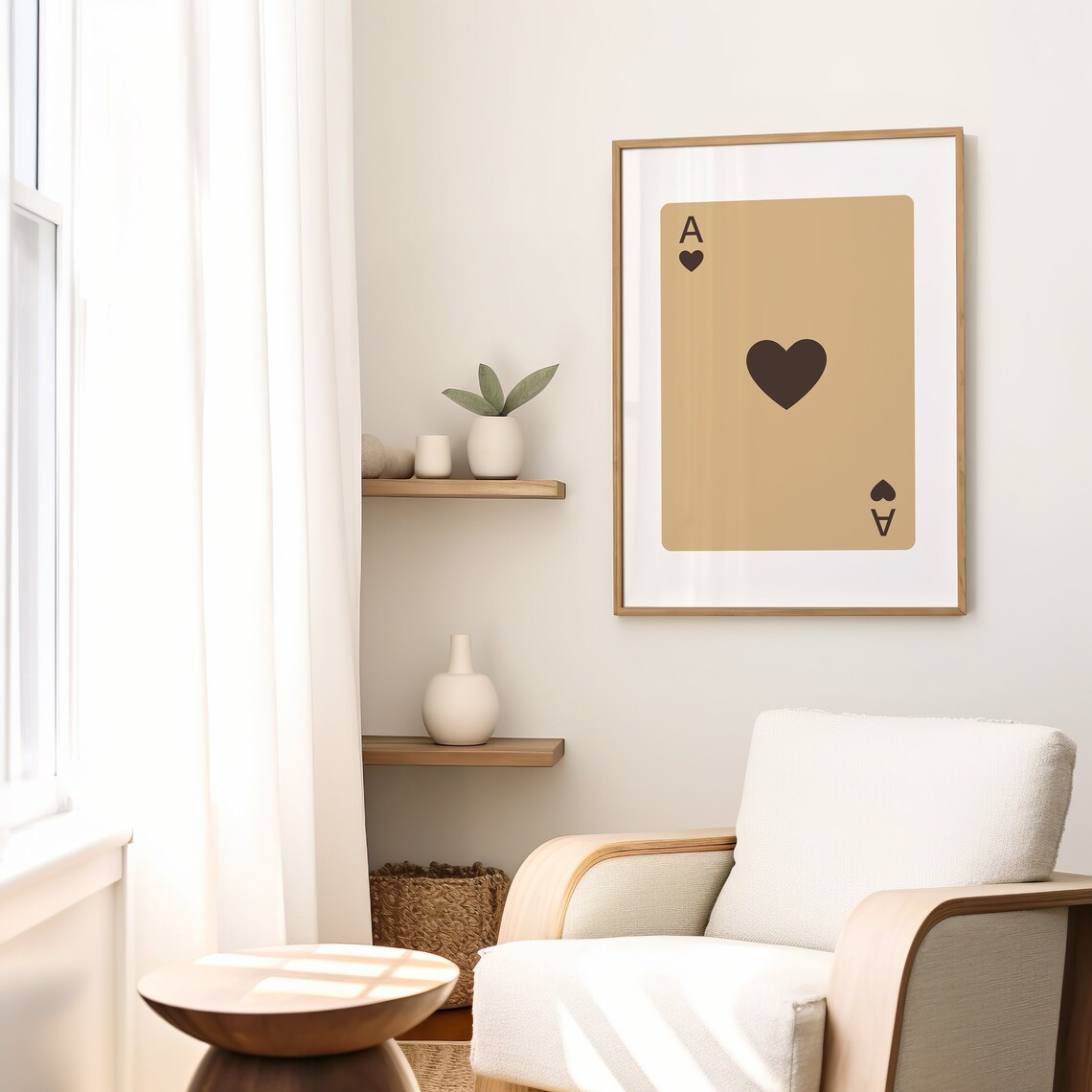 Tan Beige Ace Of Hearts Playing Card Minimalist Retro Wall Art - Image 2