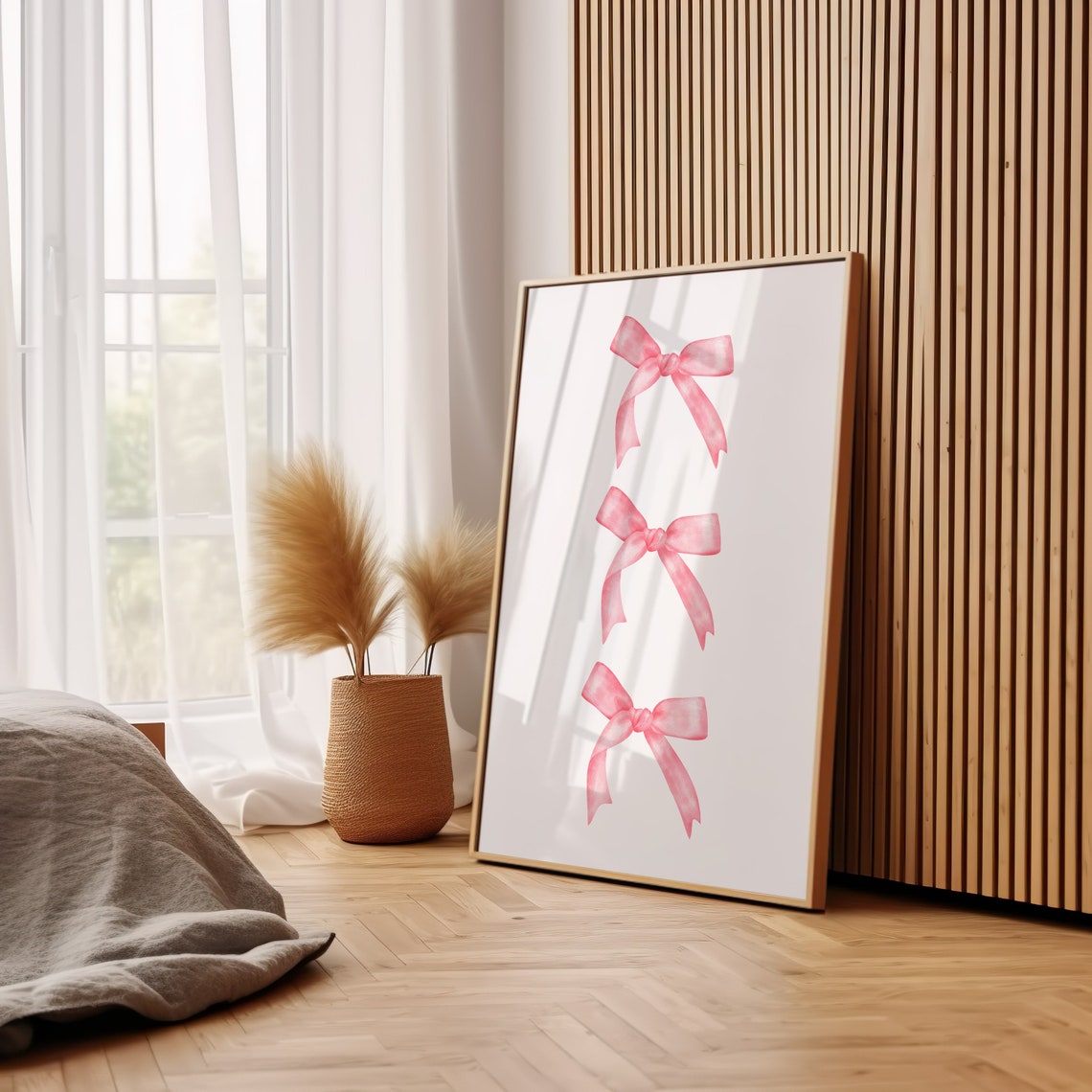 Pink Watercolor Bows Column Trio Minimalist Trendy Coquette Art Poster - Image 3