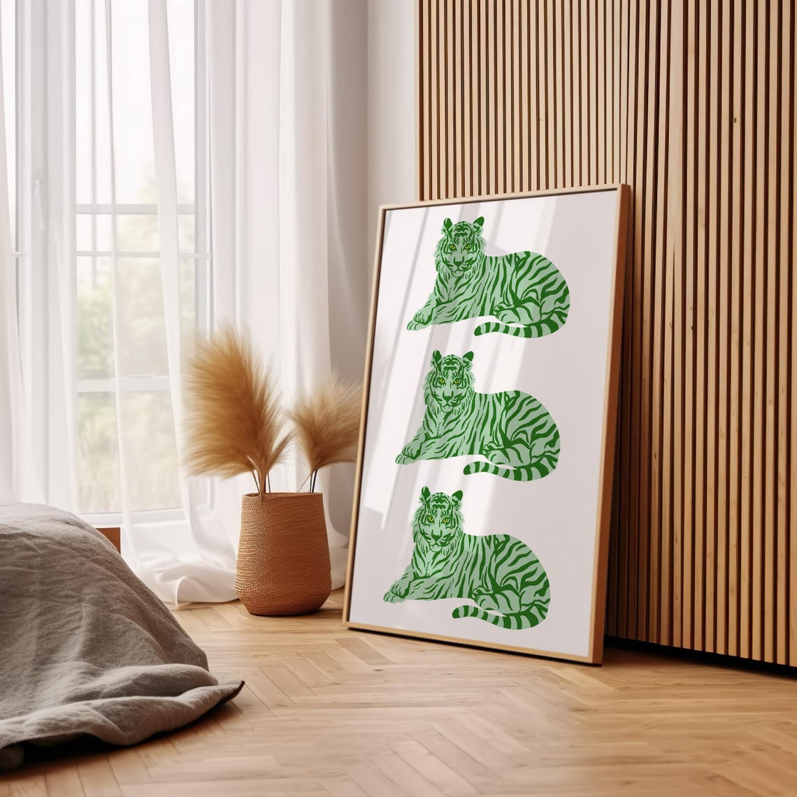 Green Triple Tiger Repeating Bold Preppy Aesthetic Art Poster - Image 2