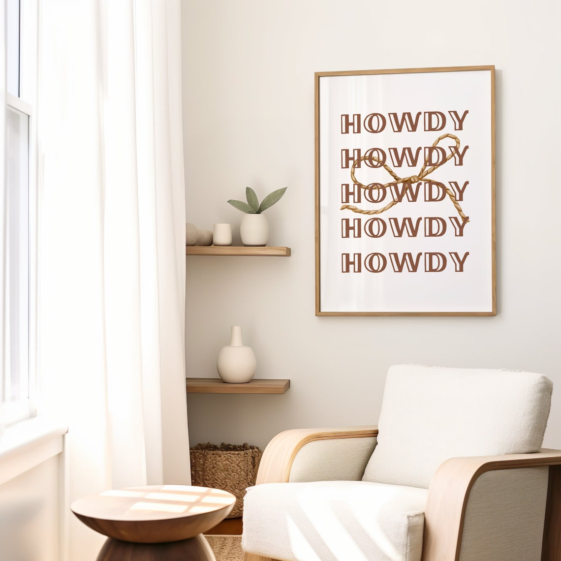 Howdy Brown Typography Western Rope Lasso Bow Ranch Style Poster - Image 2