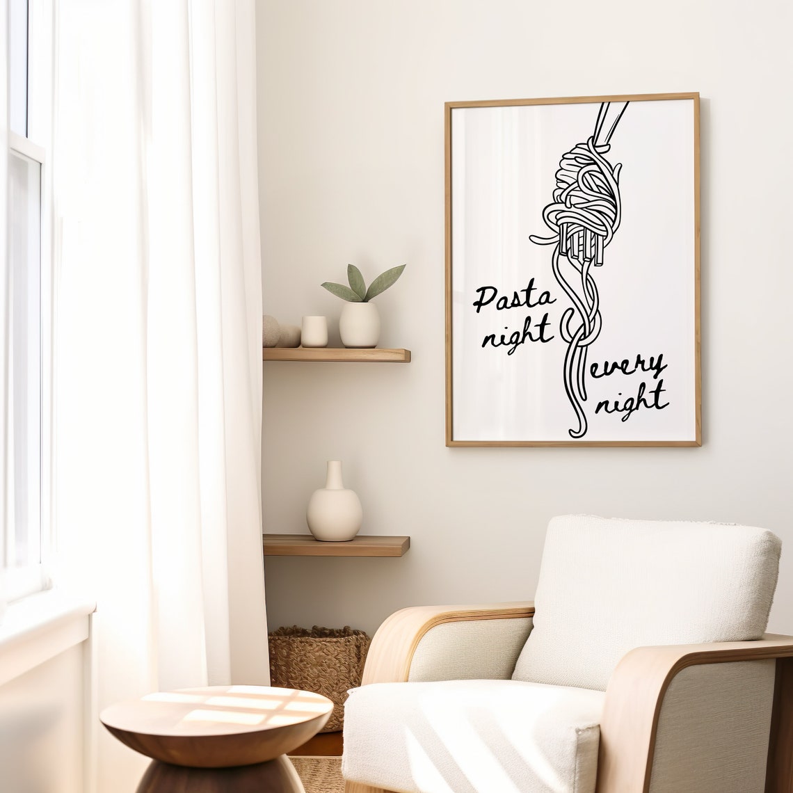 Pasta Night Every Night Fork Spaghetti Line Art Trendy Kitchen Poster - Image 2