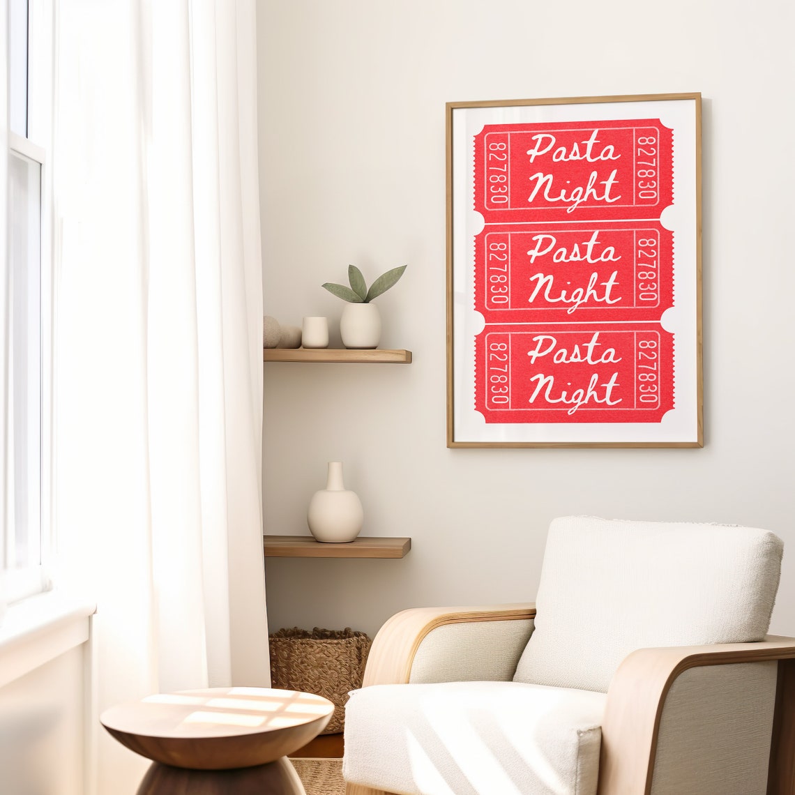 Pasta Night Red Raffle Ticket Stub Trio Number 827830 Kitchen Wall Art - Image 2