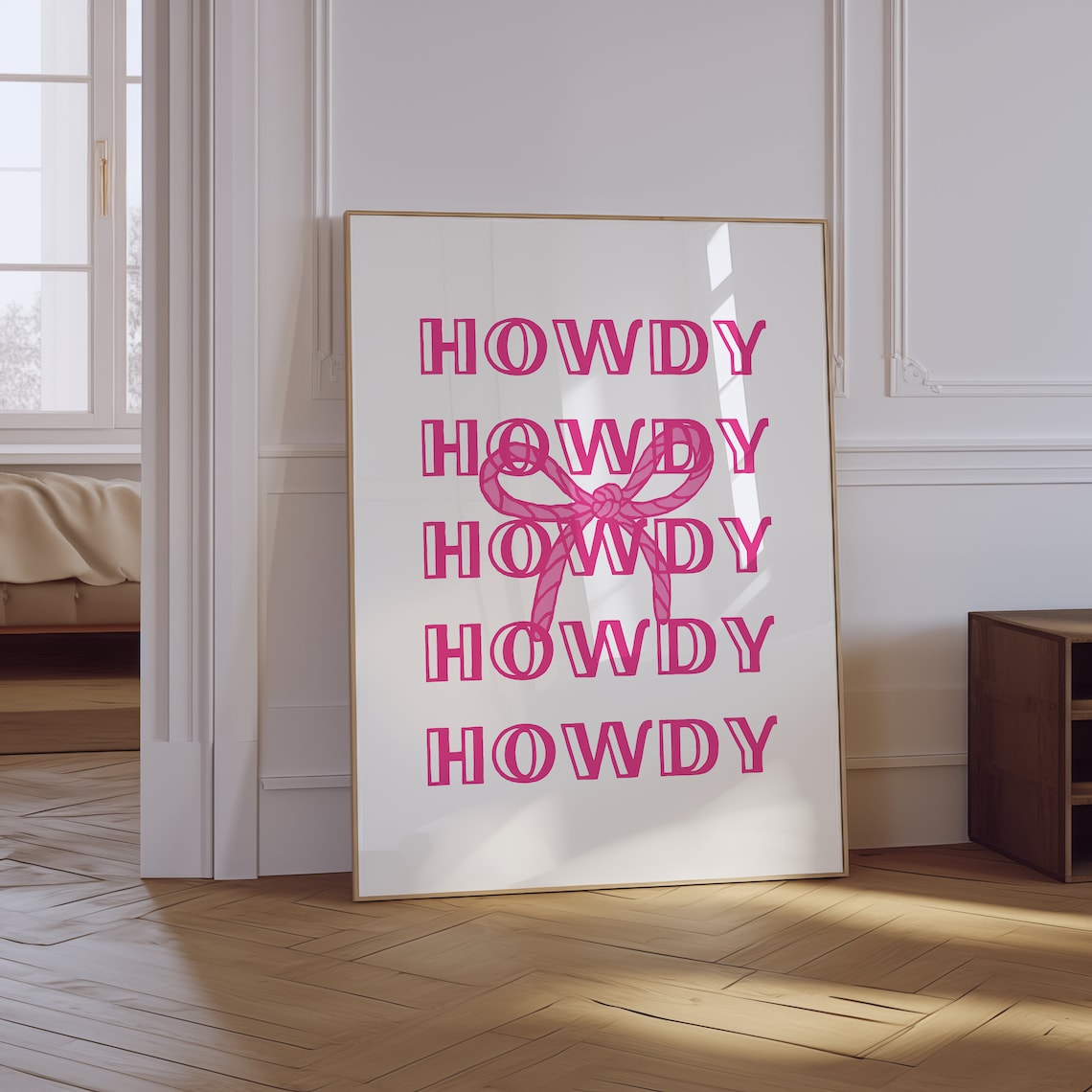 Howdy Pink Typography Western With Lasso Bow Cowgirl Charm Poster