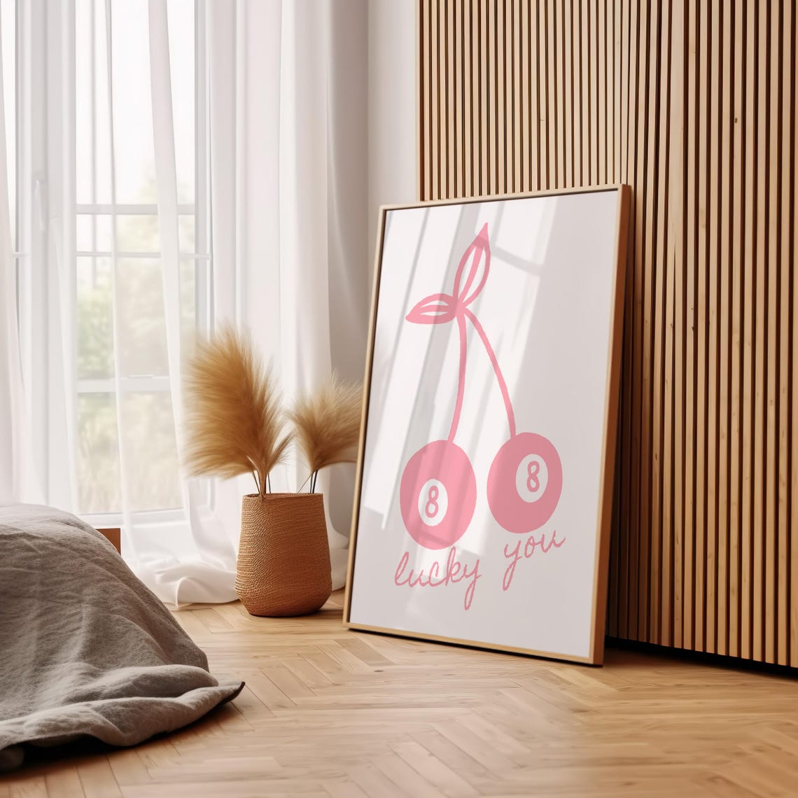 Lucky You Pink Cherry 8 Ball Retro Preppy Dorm Aesthetic Poster - Image 2