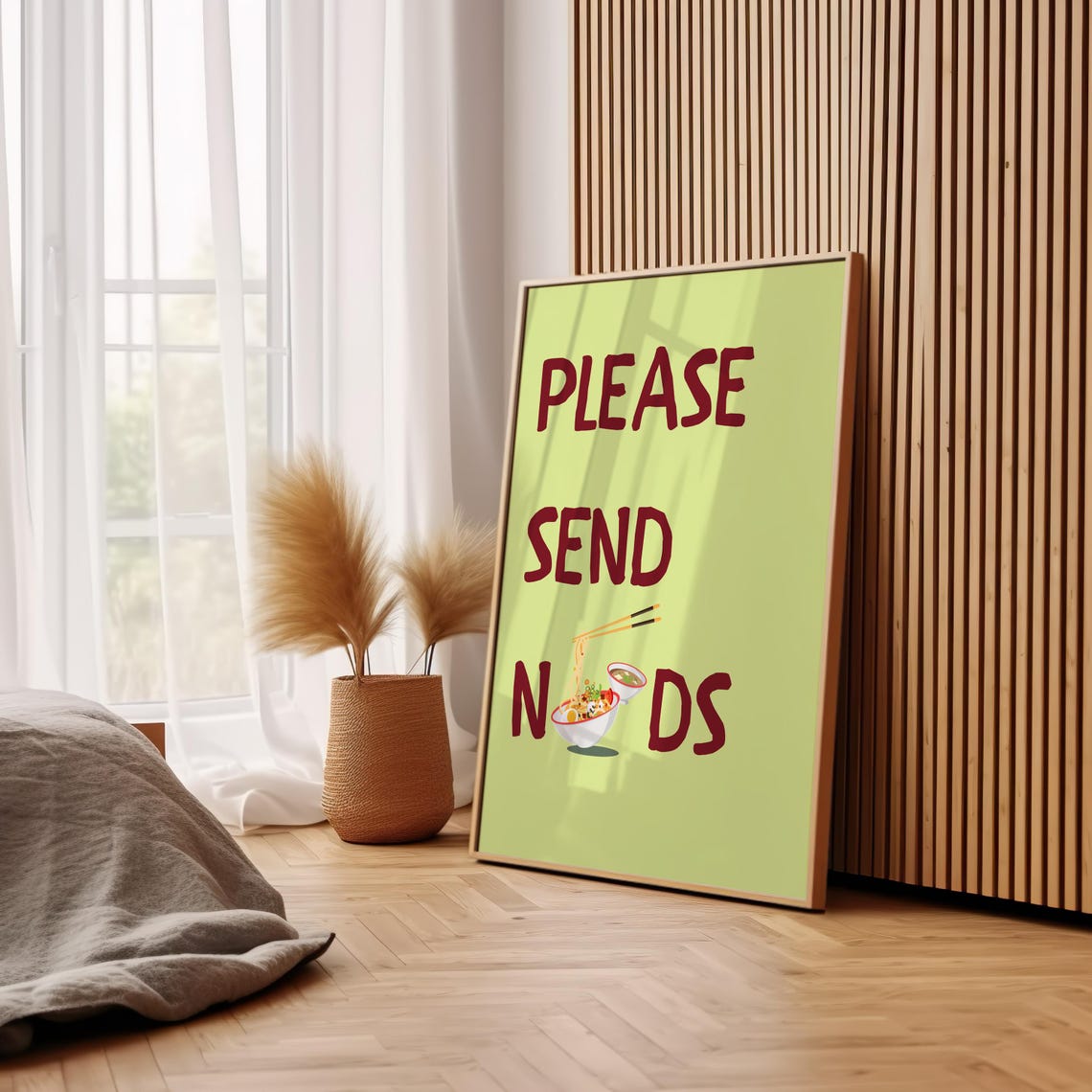 Please Send Noods Ramen Bowl Funny Noodle Pun Green Kitchen Poster - Image 2