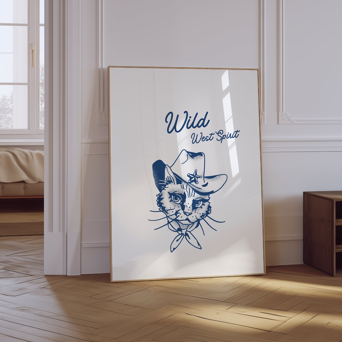 Wild West Spirit Cat in Cowboy Hat Vintage Illustration Poster