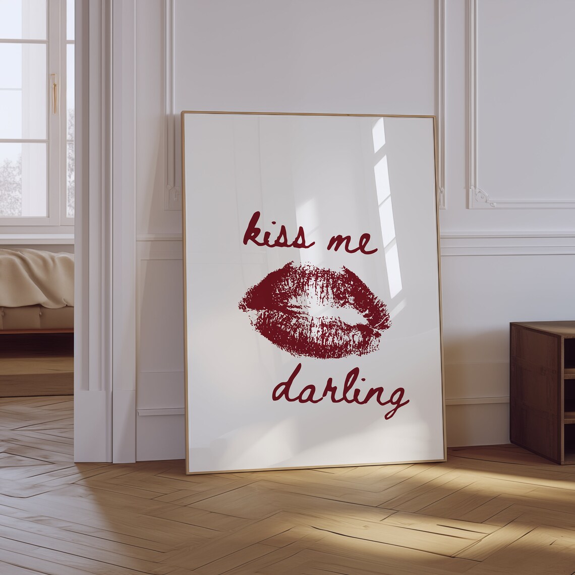 Kiss Me Darling Red Lipstick Kiss Retro Romance Quote Poster