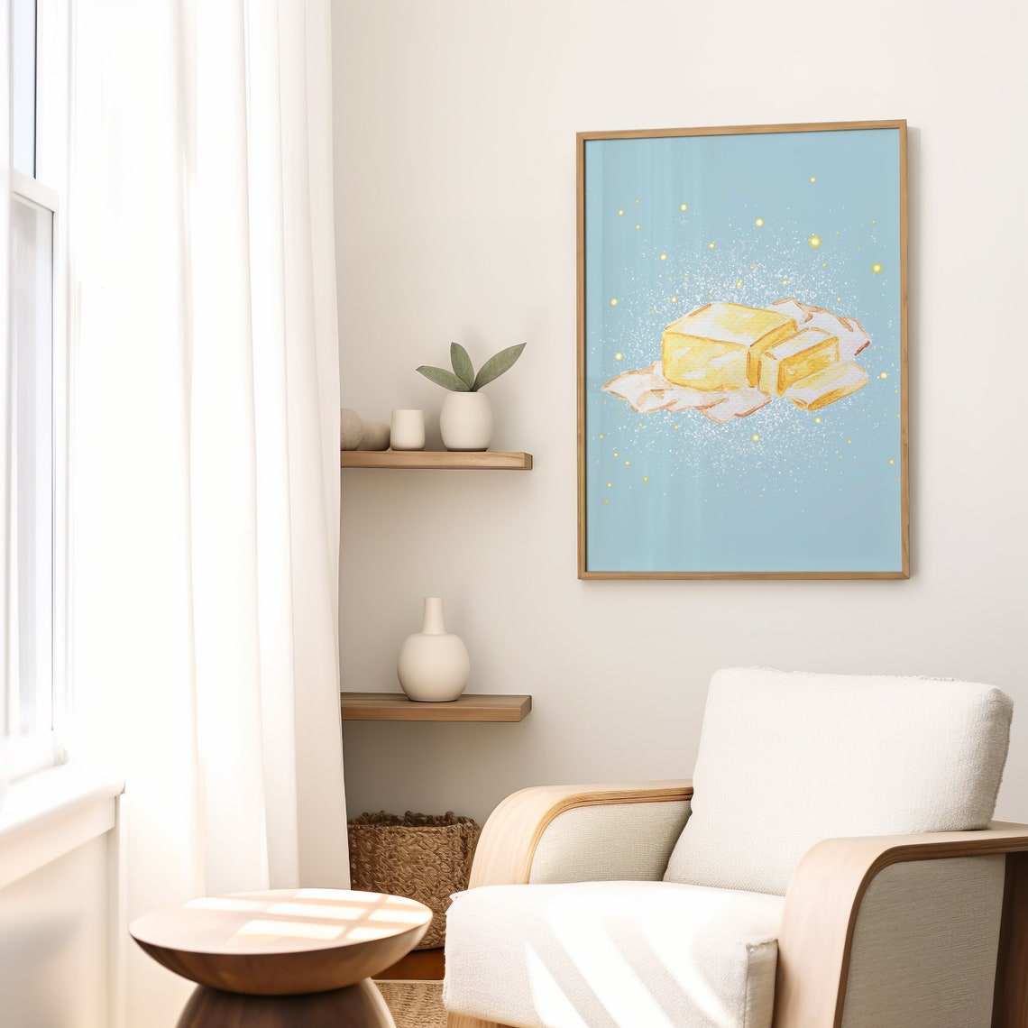 Golden Butter Cubes Blue Sparkle Whimsical Kitchen Food Art Print - Image 2