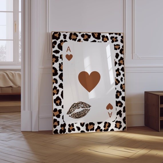 Trendy Ace Of Hearts Print Preppy Aesthetic Wall Art Leopard Girly Wall Art Trendy Retro Maximalist Dopamine Decor Leopard Wall Art