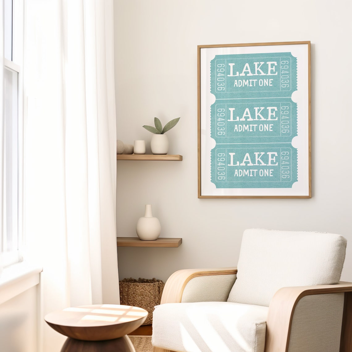 Lake Admit One Blue Vintage Ticket Coastal Typography Wall Art - Image 2