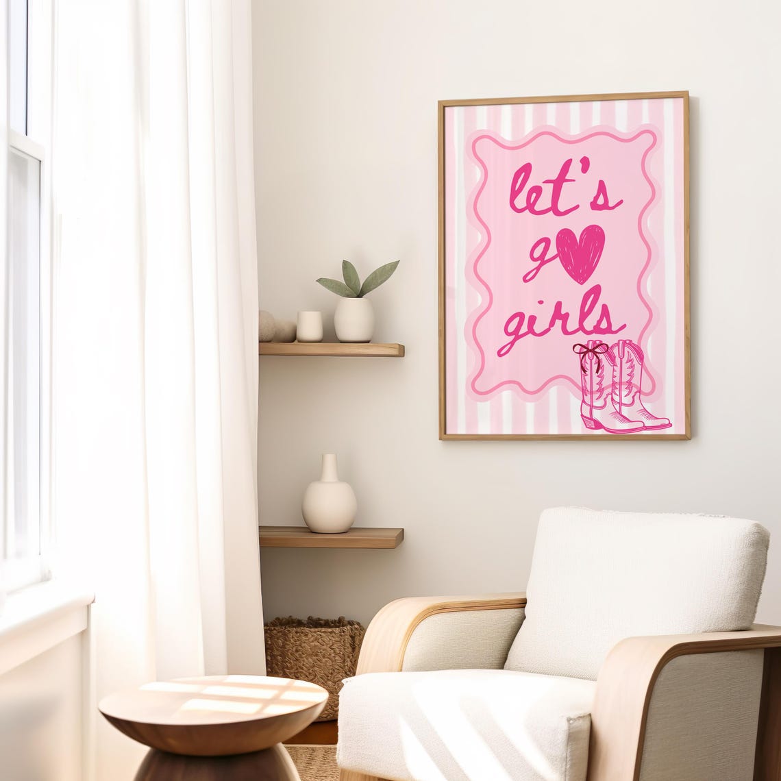 Lets Go Girls Print Pink Cowgirl Boots Poster Cowgirl Wall Art Trendy Apartment Print Bachelorette Party Poster Girls Night Print - Image 3