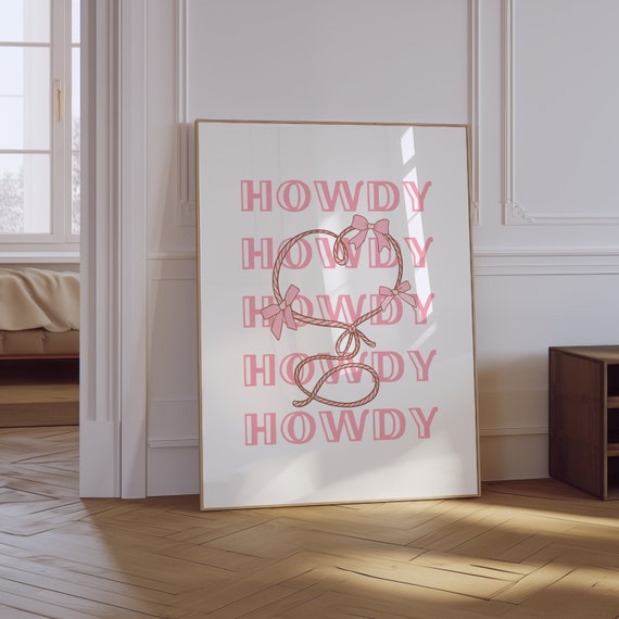 Howdy Wall Art Western Print Cowgirl Wall Art Typography Print Trendy Coquette Bow Poster Pink Preppy Girly Print Cowboy Print