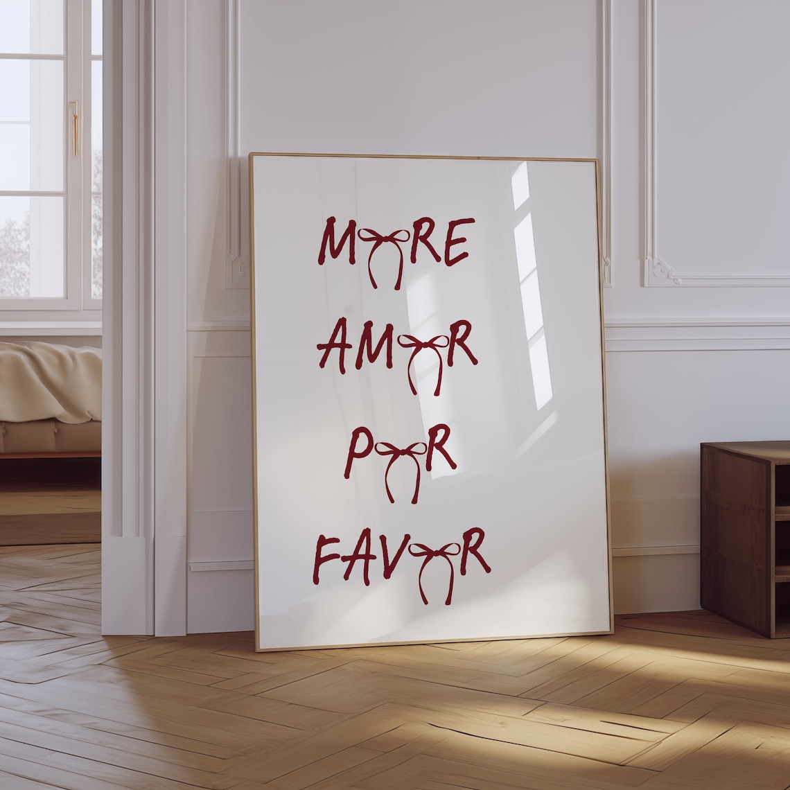 More Amor Por Favor Burgundy Bow Typography Love Quote Poster