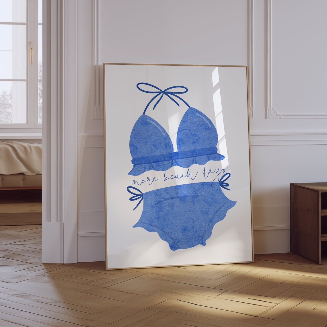 More Beach Days Blue Watercolor Bikini Preppy Coastal Poster