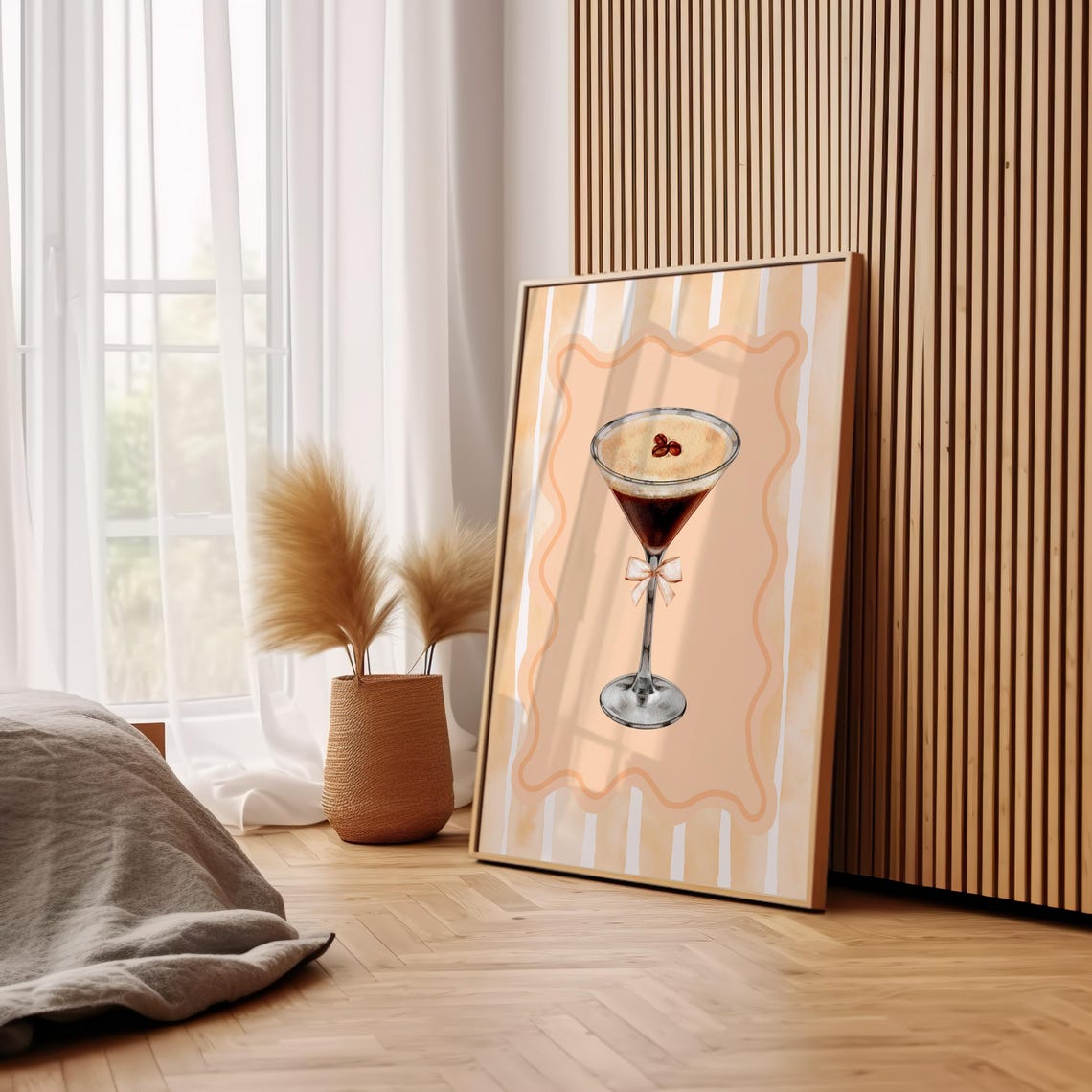 Espresso Martini Glass Bow Peach Watercolor Coquette Cocktail Poster - Image 3