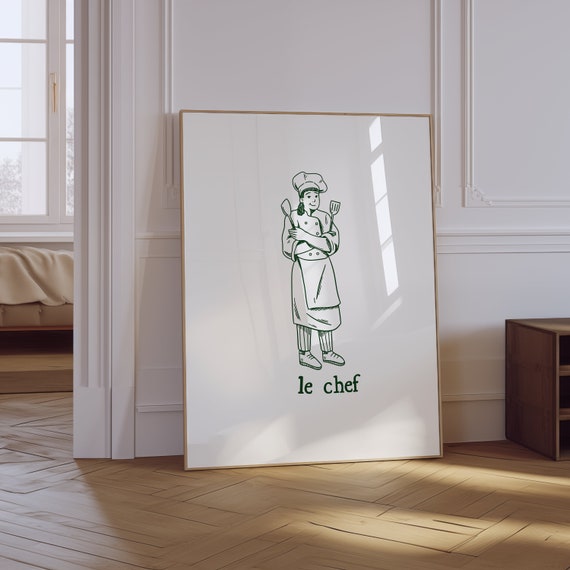 Le Chef Print Cute Cooking Poster Kitchen Wall Art Print French Kitchen Decor Le Chef Wall Art Funny Kitchen Print Chef Poster