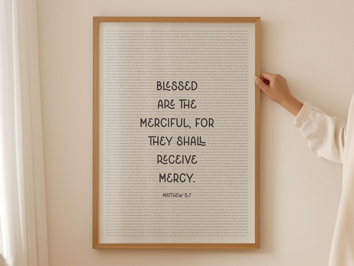 Matthew 5 7 Blessed Are The Merciful Beatitudes Layered Text Poster