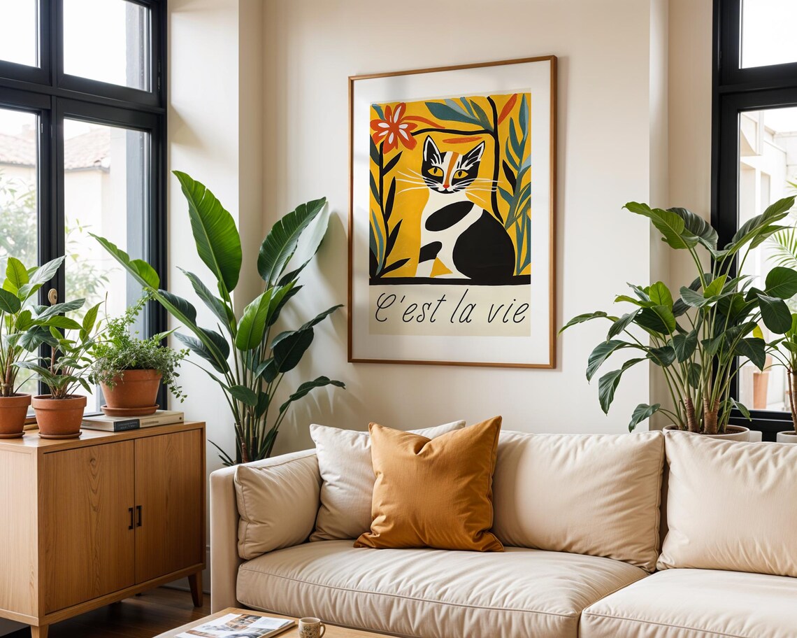 French Vintage Cat Print, Whimsical Retro Illustration - Image 5