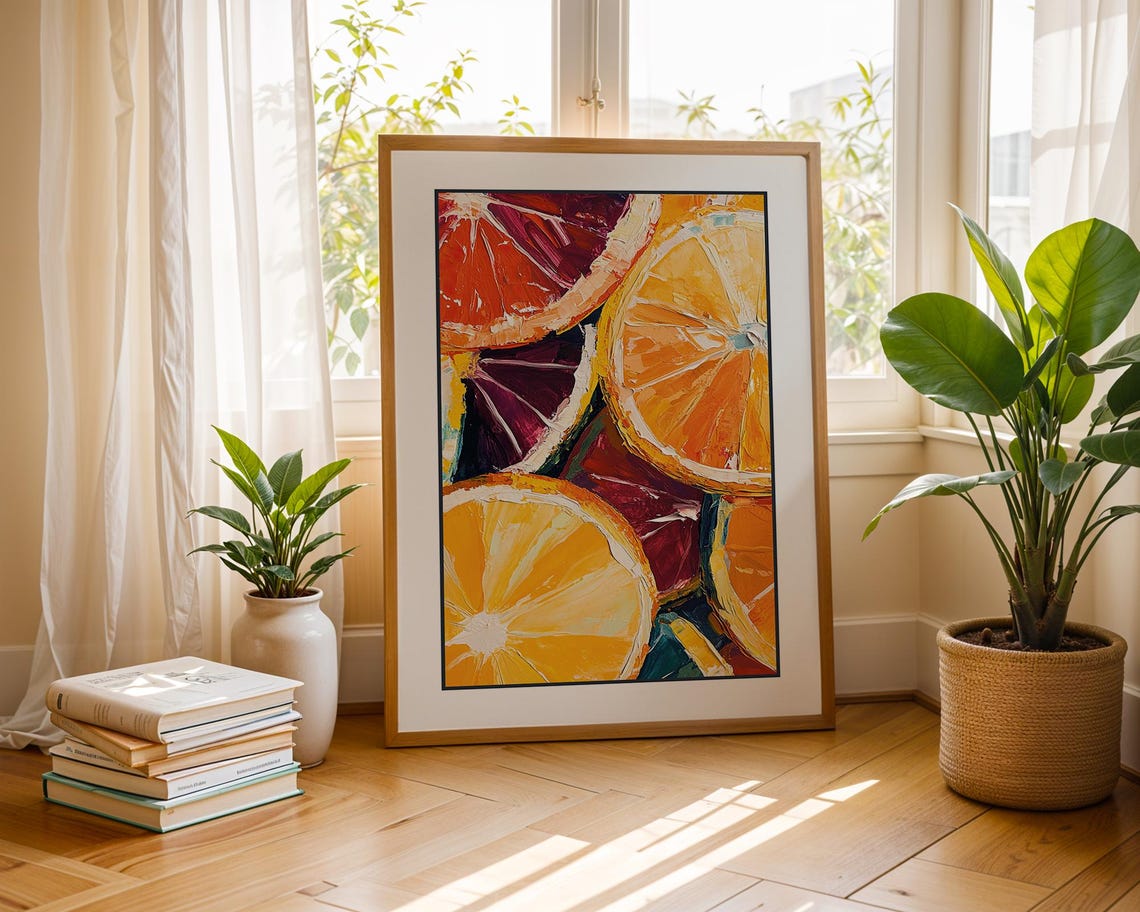 Orange Slices Fruit Painting, Tropical Citrus Art