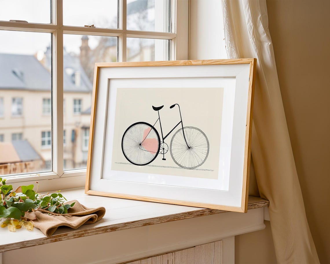 Vintage Bicycle Sketch, Minimalist Line Art Poster