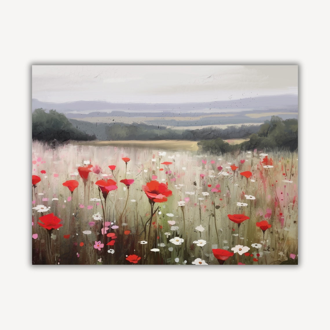 Poppy Field Wildflower Field Oil Landscape Painting Vintage Art Print Autumn Farmhouse Print Neutral Wall Art - Image 4