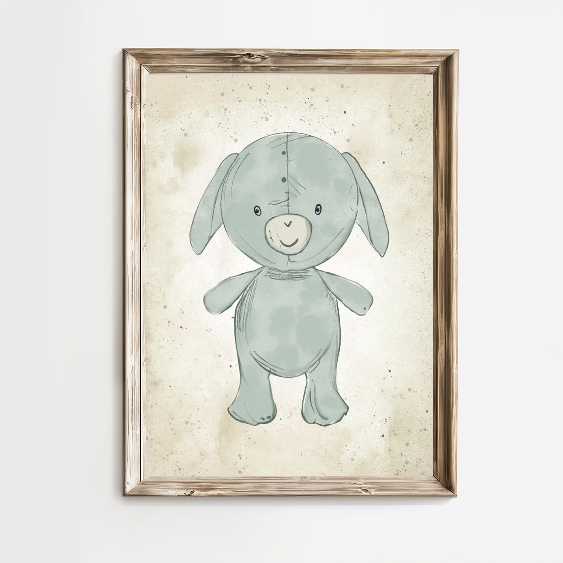 Grey Stuffed Bunny Rabbit Sketch Cuddly Nursery Room Art Poster