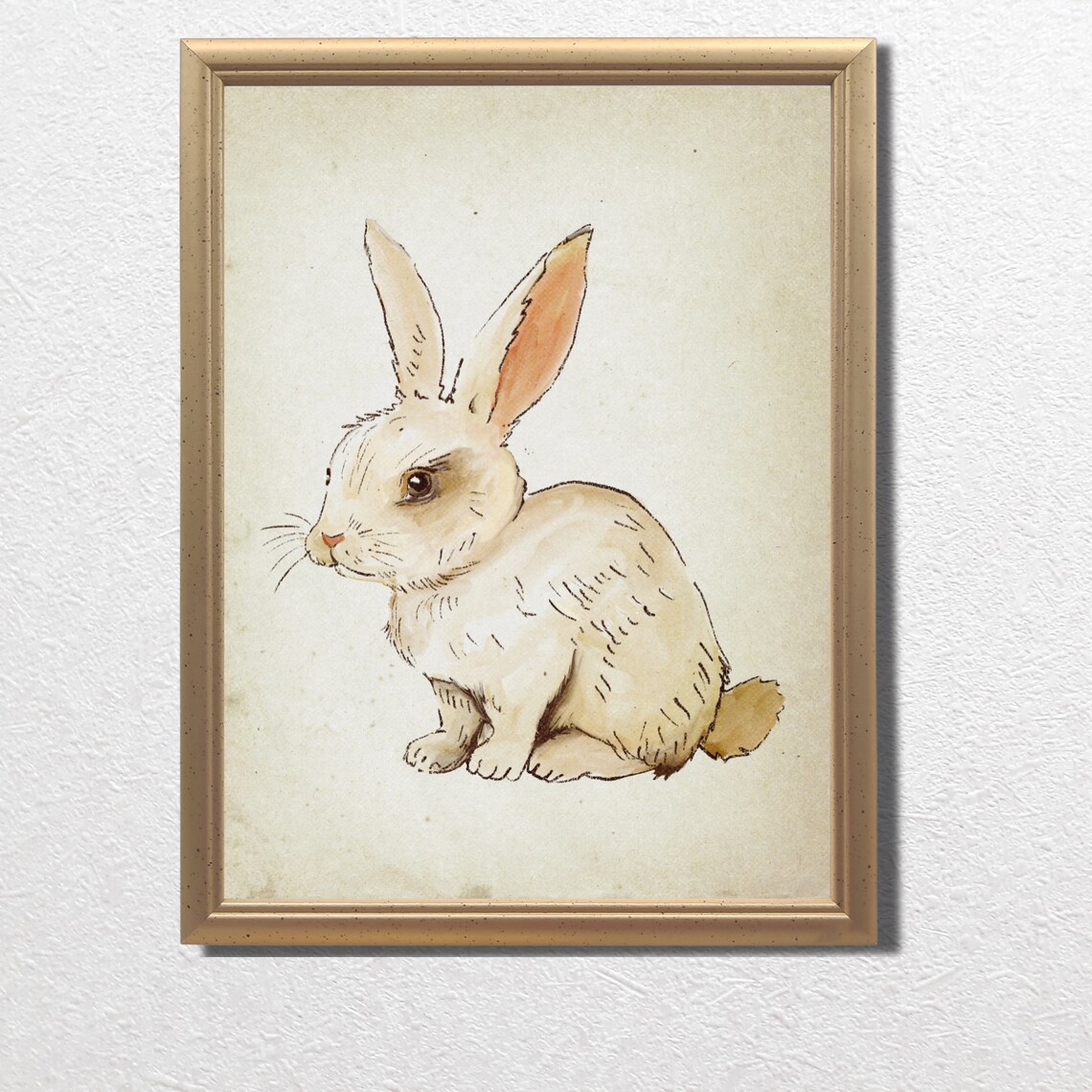 Sweet Baby Bunny Rabbit Watercolor Antique Nursery Animal Print