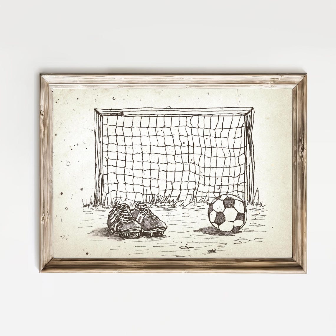 Vintage Nursery Print Soccer Goalposts Sketch Kids Sports Gallery Wall Gender Neutral Art Football Printfootball Boots Print