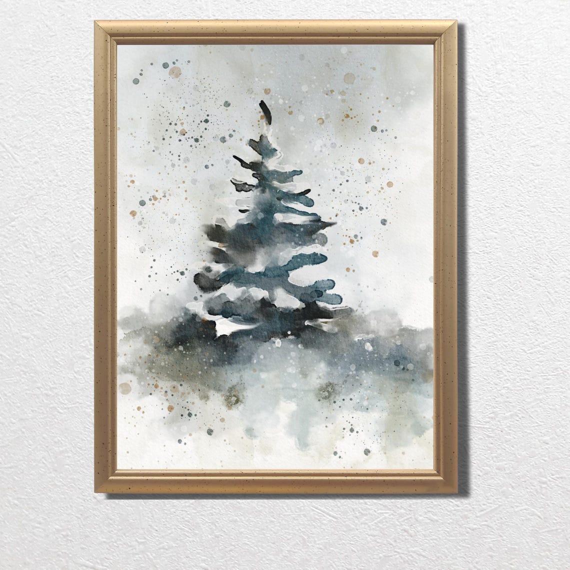 Lone Blue Pine Tree Winter Watercolor Minimalist Christmas Poster - Image 3