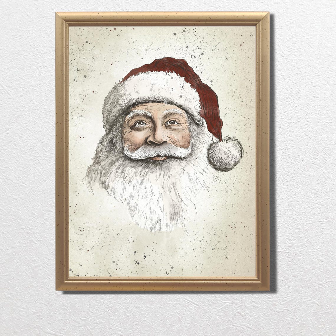 Santa Claus Face Portrait Red Santa Hat Watercolor Sketch Poster - Image 3