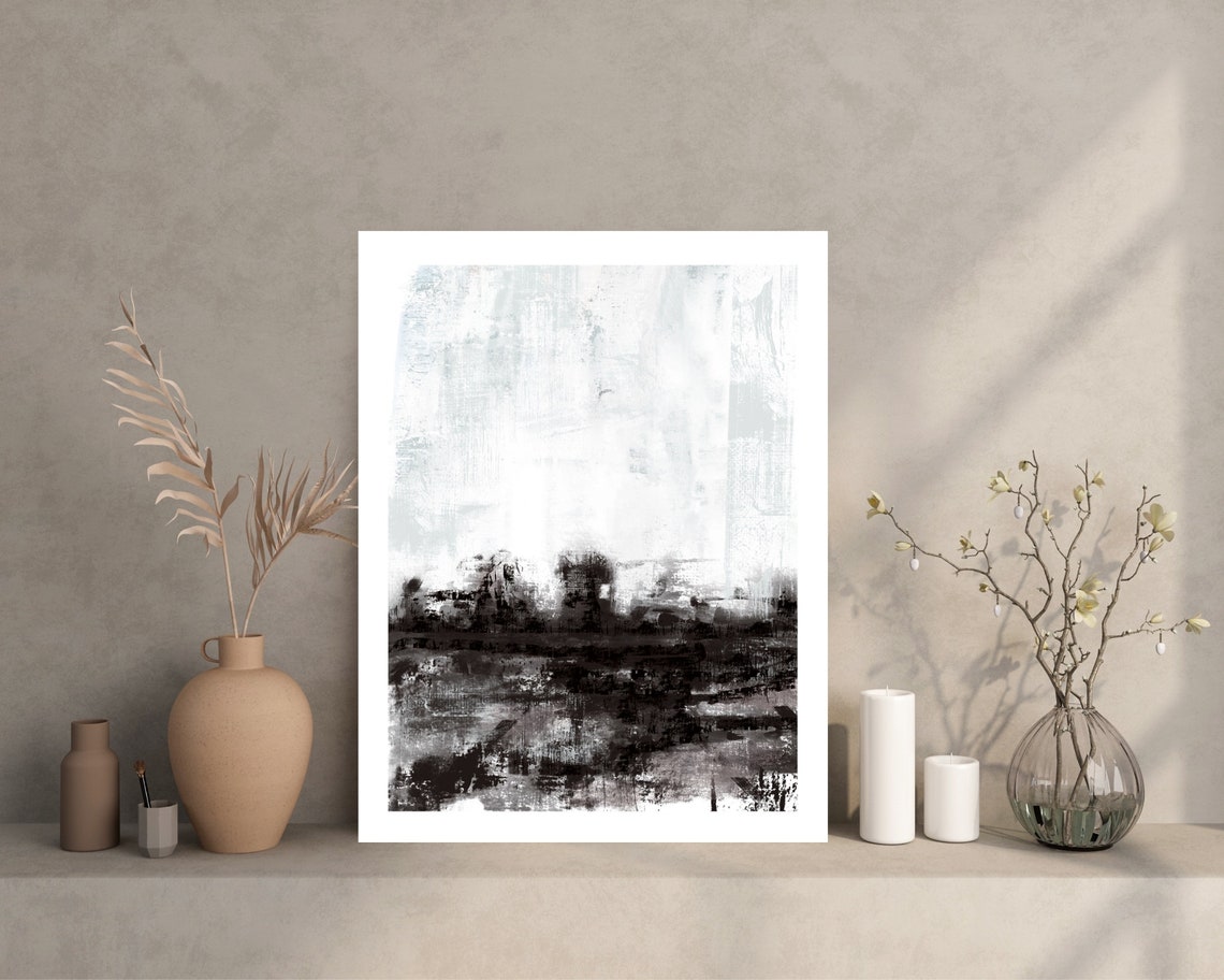 Large Dramatic Black and White Abstract Horizon Modern Art Poster - Image 2