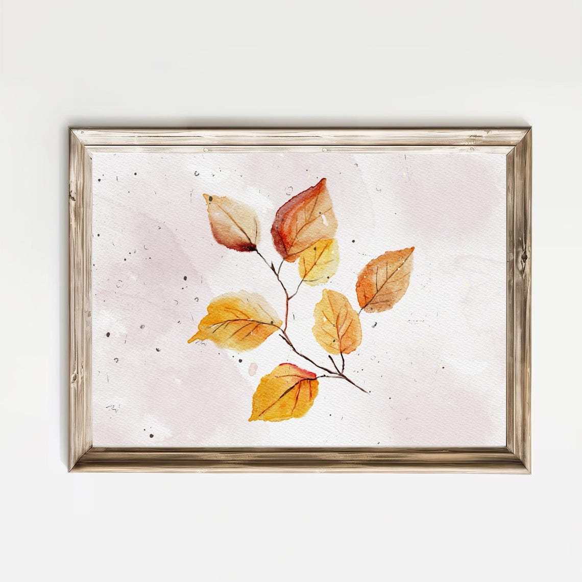 Golden Autumn Leaf Sprig Branch Watercolor Minimalist Fall Poster