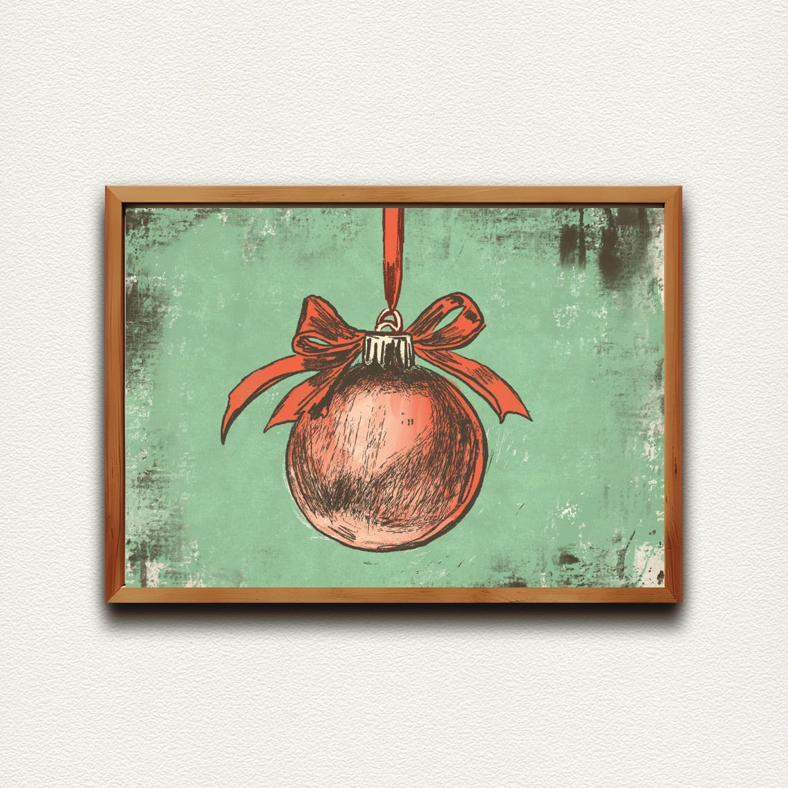 Red Christmas Bauble With Ribbon Bow Mint Green Vintage Poster - Image 4