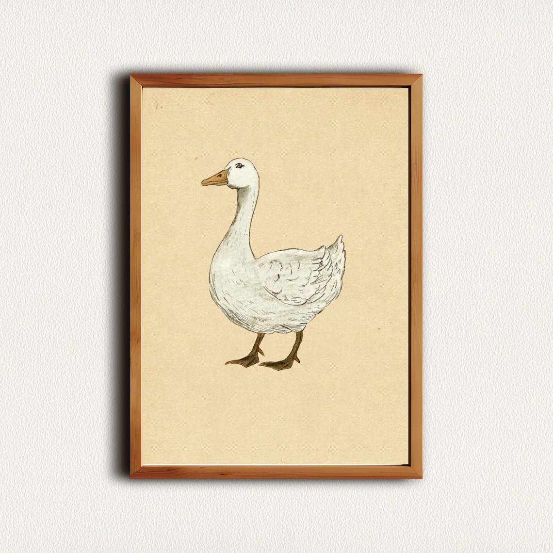 White Goose Nursery Sketch Warm Beige Background Cottage Print - Image 3