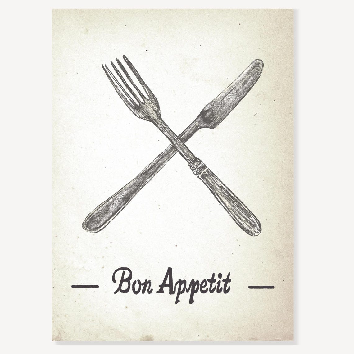 Bon Appetit Crossed Fork Knife Vintage French Bistro Kitchen Poster - Image 2
