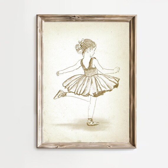 Dancing Ballerina Girl In Tutu Sepia Ink Sketch Nursery Poster