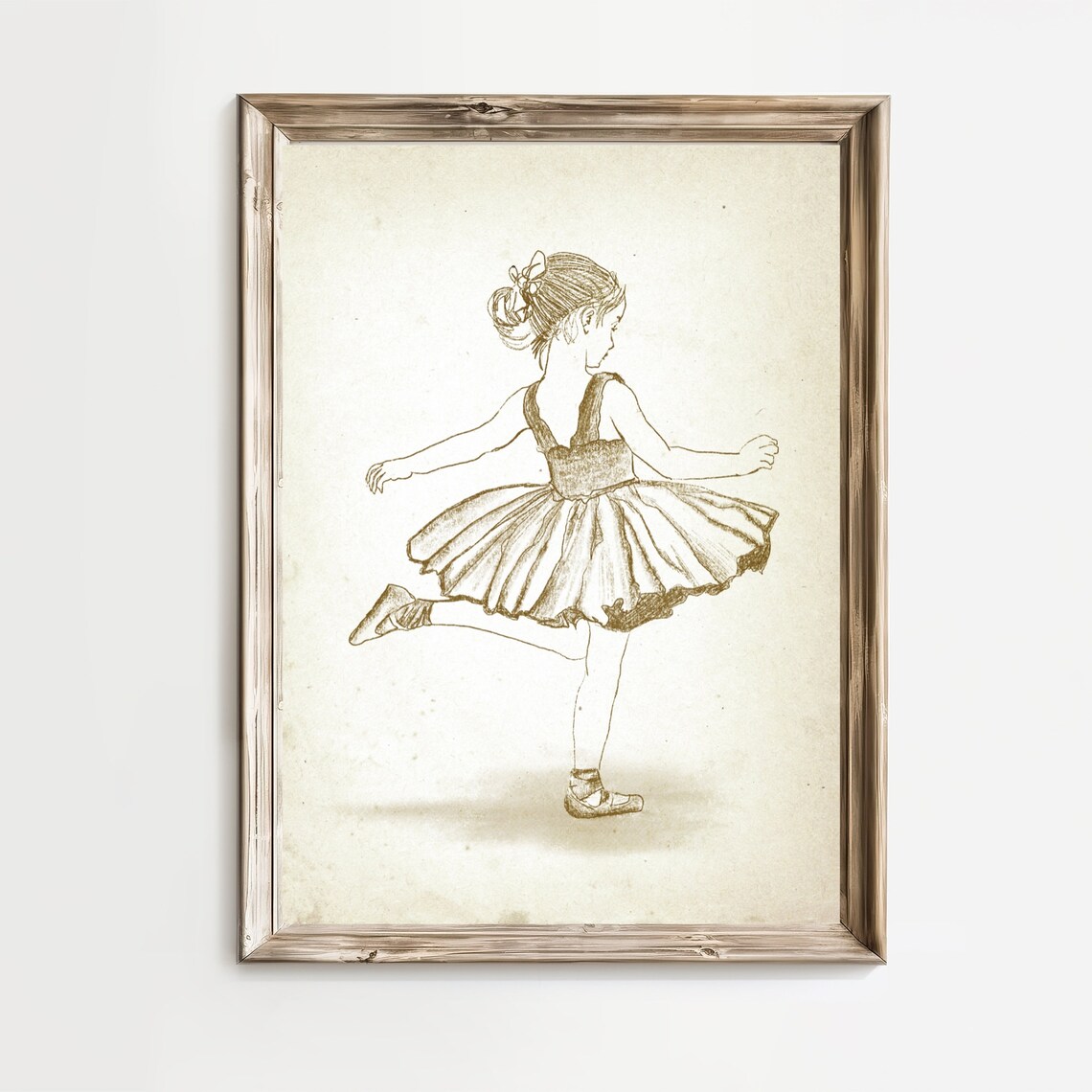 Dancing Ballerina Girl In Tutu Sepia Ink Sketch Nursery Poster