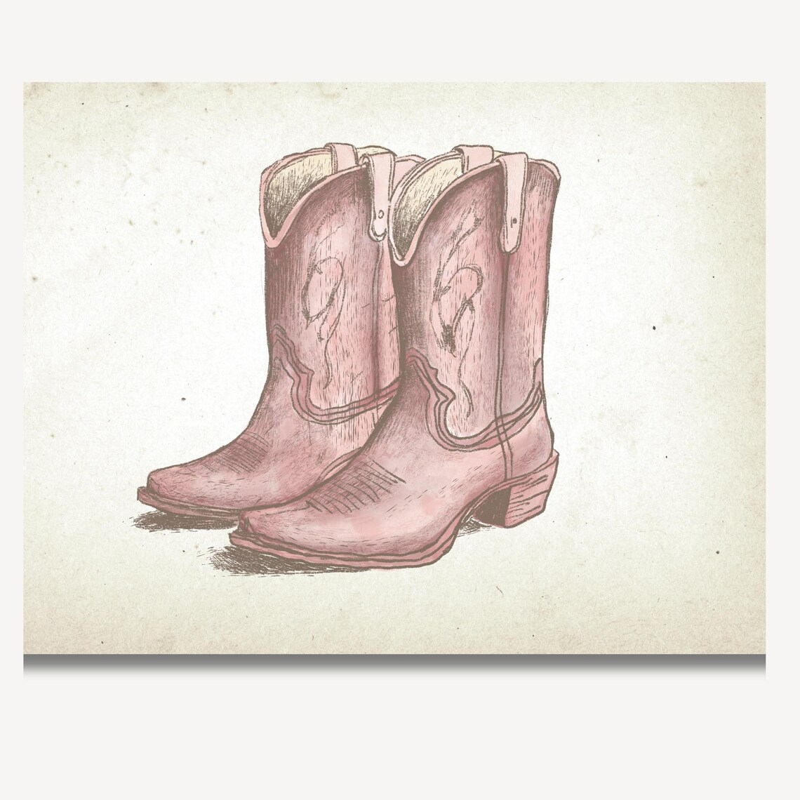 Pink Cowgirl Boots Sketch Coastal Cowgirl Western Preppy Wall Art - Image 2