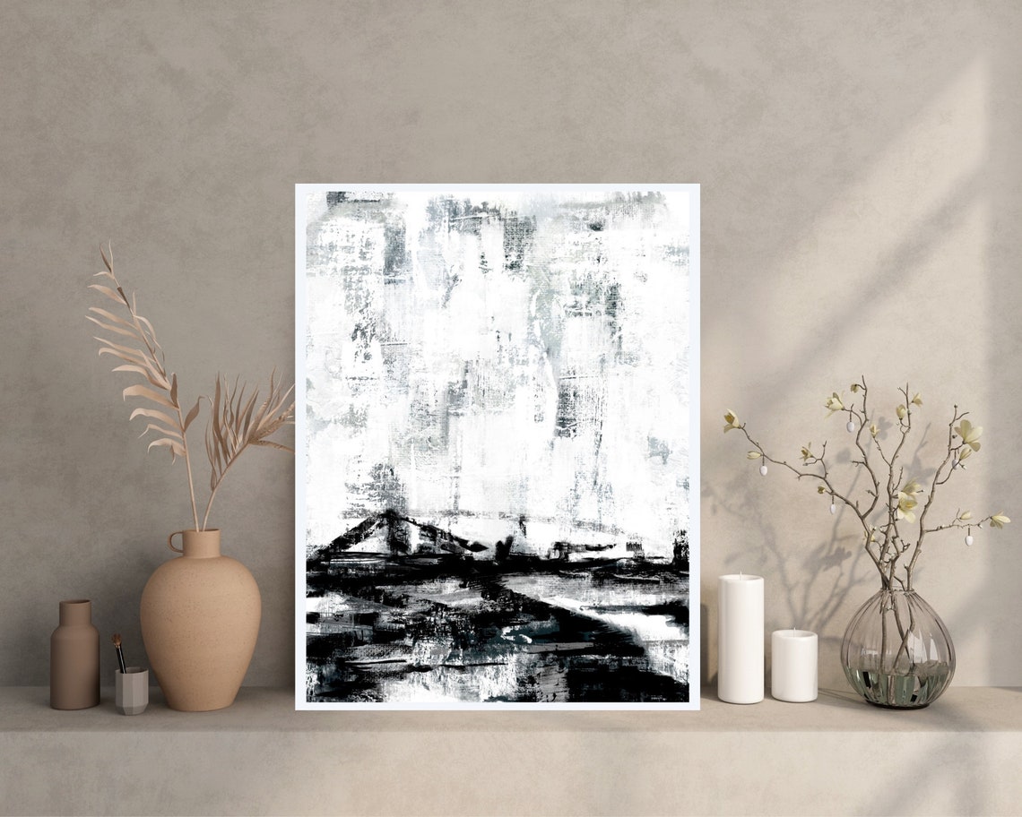 Large Bold Black and White Abstract Brushstroke Modern Art Print - Image 2