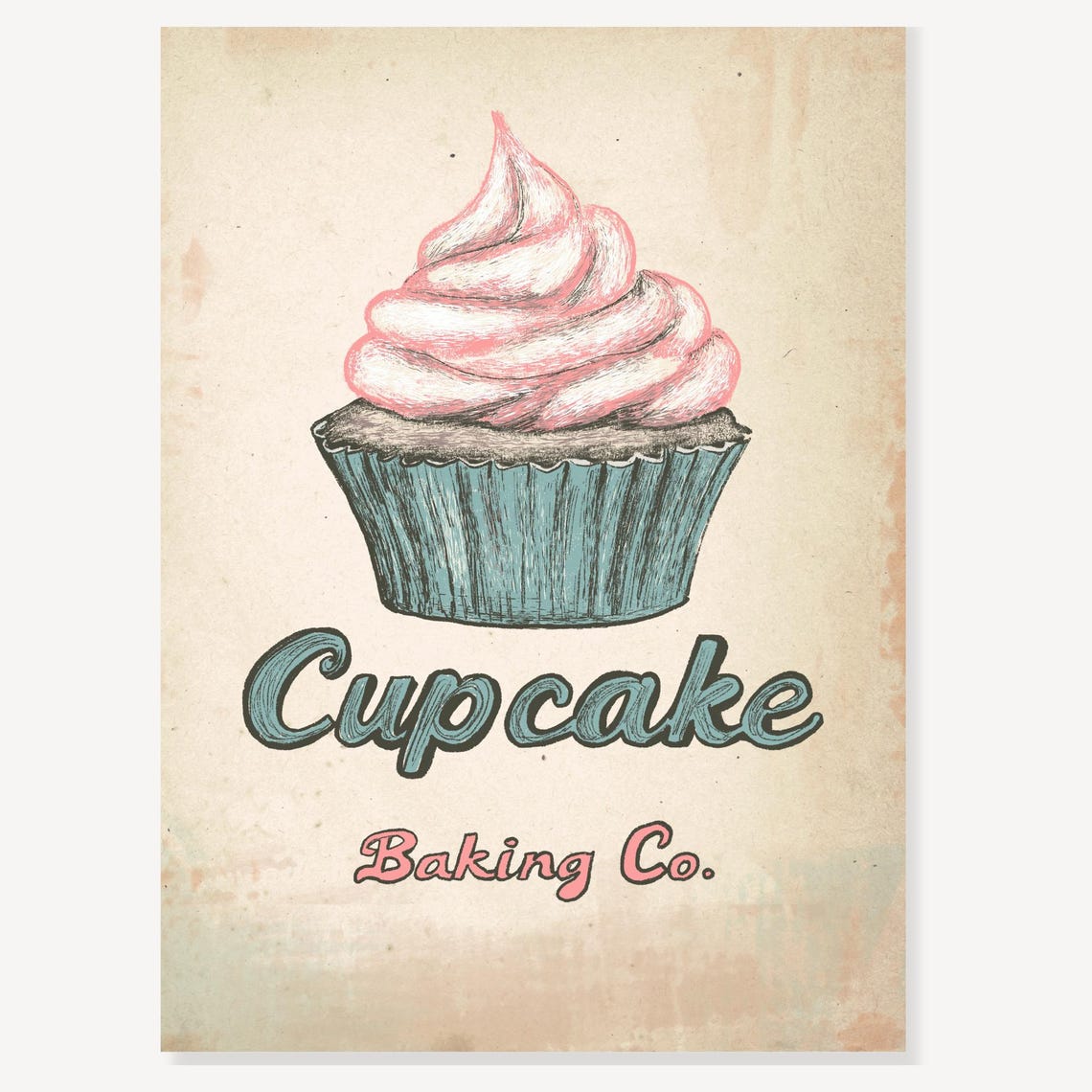 Pink Frosting Cupcake Baking Company Vintage Bakery Kitchen Poster - Image 2
