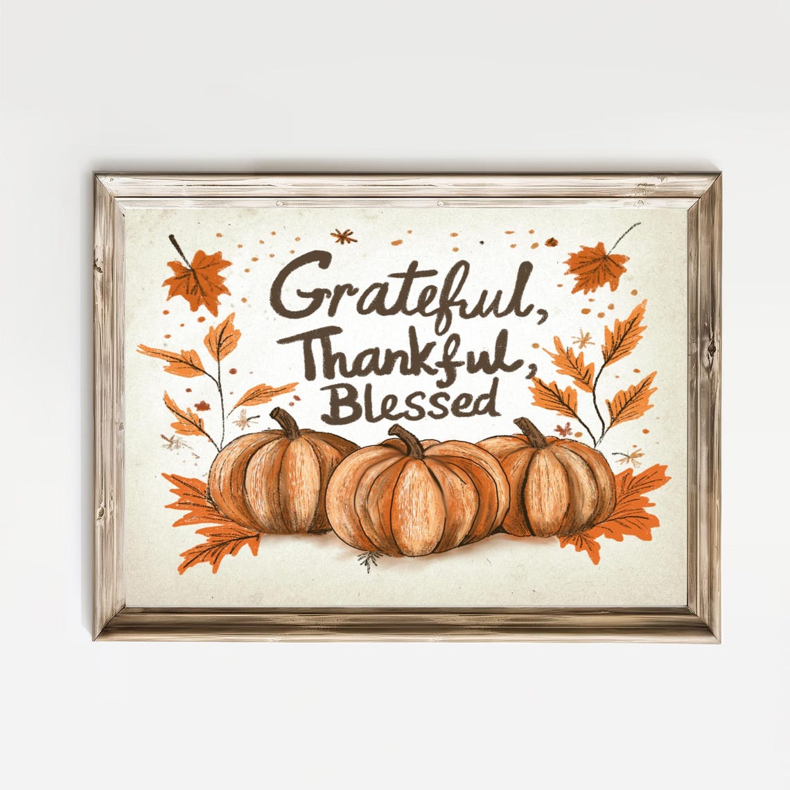 Grateful Thankful Blessed Harvest Pumpkins Fall Thanksgiving Poster