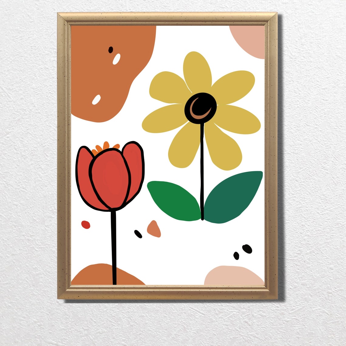 Abstract Red Tulip and Yellow Daisy Modern Floral Home Decor Print - Image 2