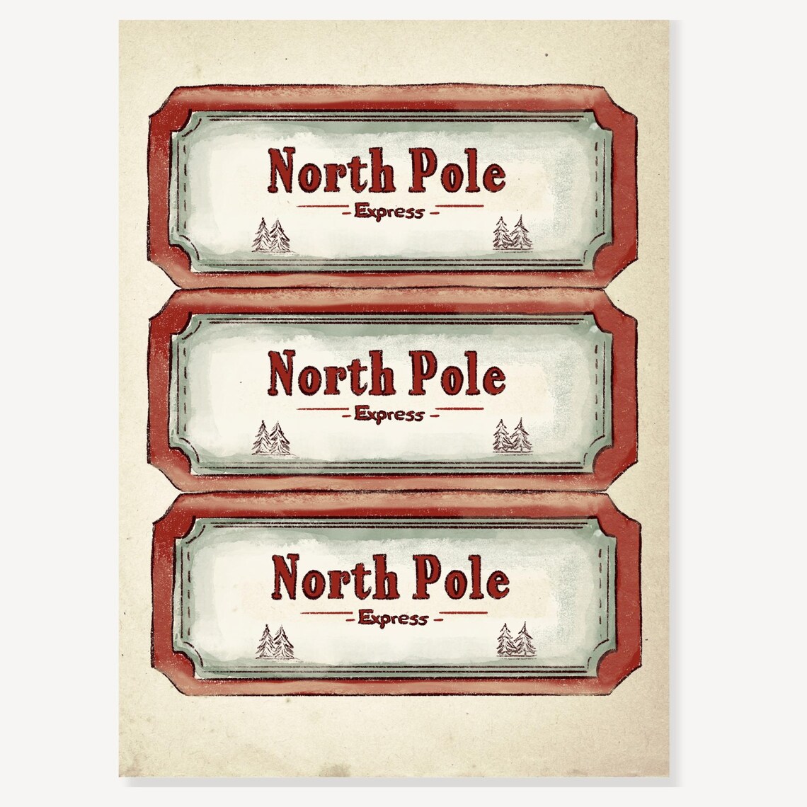 Vintage North Pole Express Luggage Tag Christmas Holiday Art Poster - Image 2