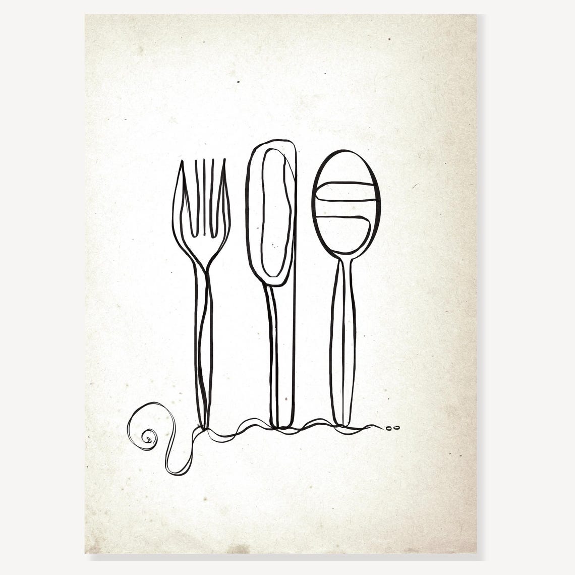 Minimalist Line Art Cutlery Fork Knife Spoon Kitchen Wall Poster - Image 2